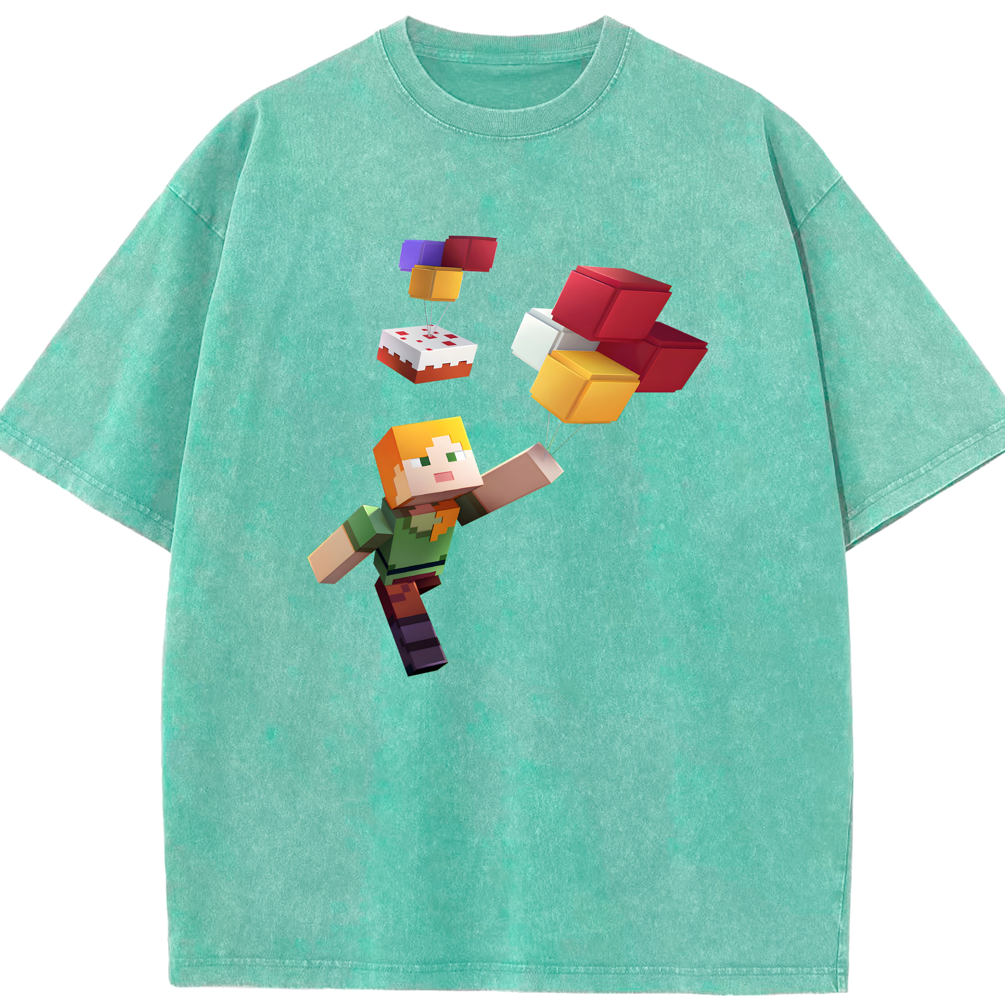 （画像用） マインクラフト ブロックの世界 Minecraft MC Block world 綿100% ヴィンテージ風 半袖Tシャツ（フロントプリント）
